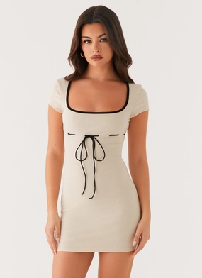 Keoni Ribbed Mini Dress - Oatmeal Patterned-Fabric Regular-fit