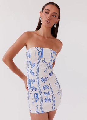 Freya Linen Tube Dress - Floral Wave Silky-Lining Perfectly Styled