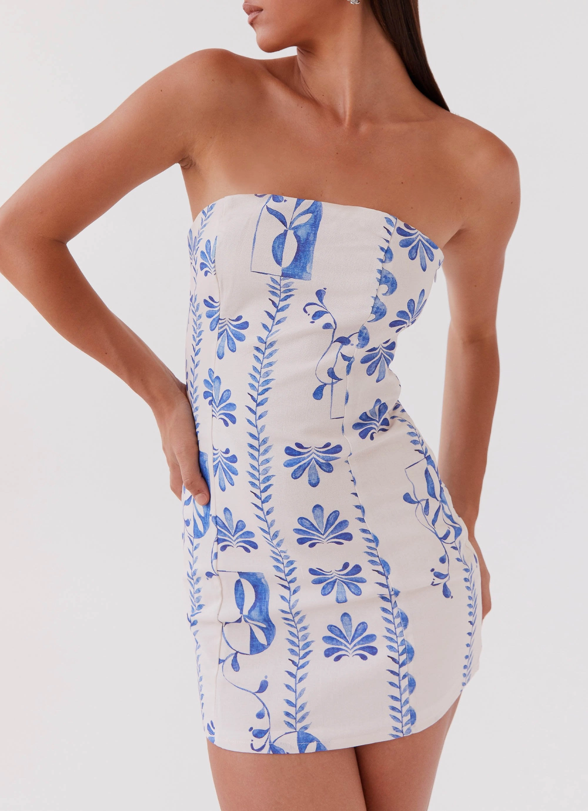 Stream Cut Freya Linen Tube Dress - Floral Wave