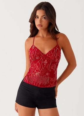 Minimalist Collar Kamilla Sequin Cami Top - Red