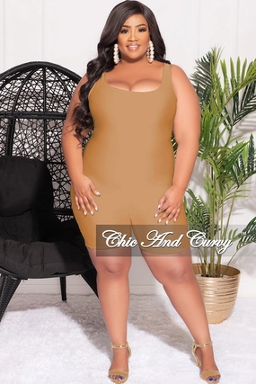 Non-Binding Fit Final Sale Plus Size Sleeveless Spandex Romper in Tan