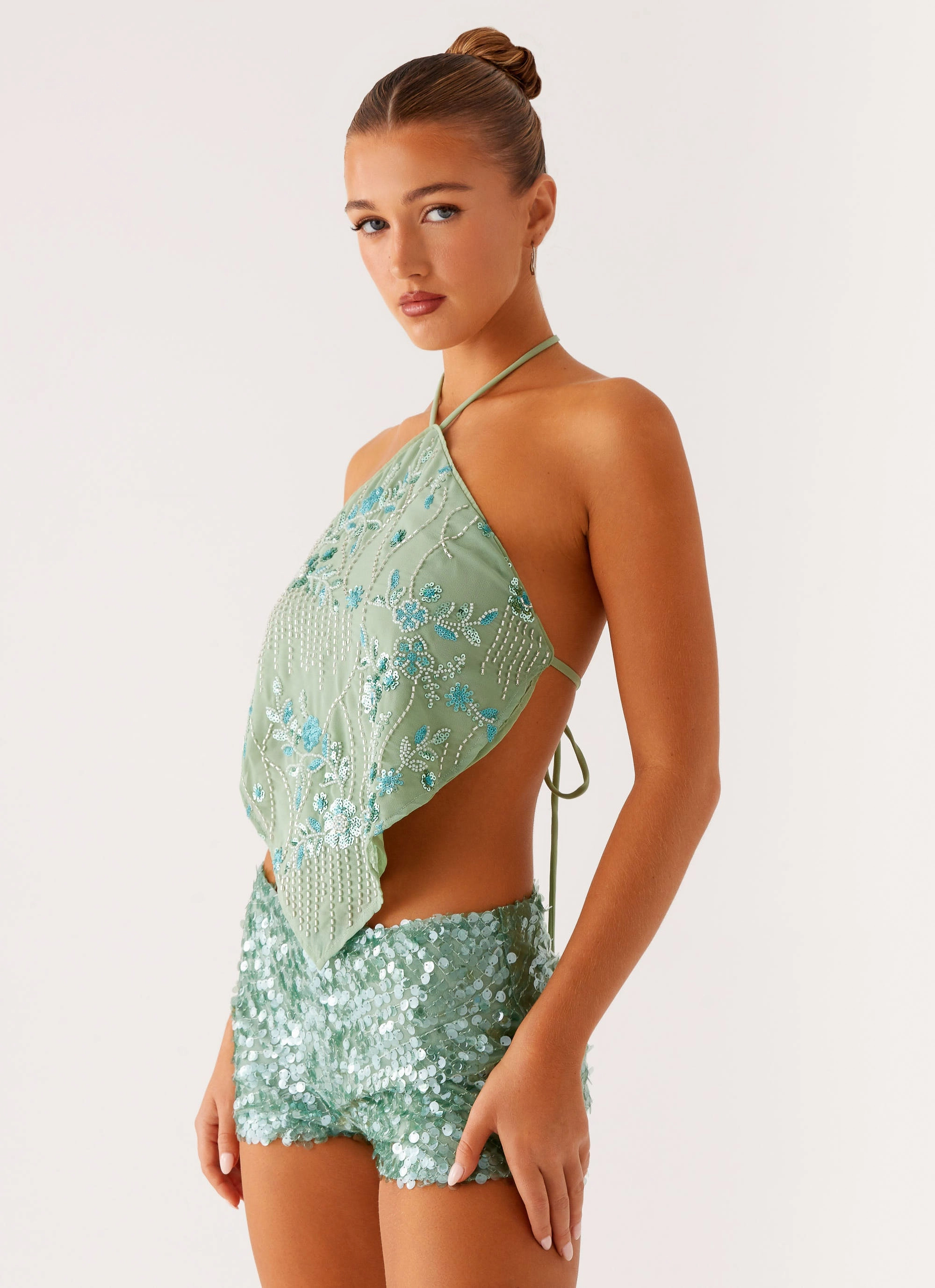 Jonti Halterneck Top - Mint Stretchable Material