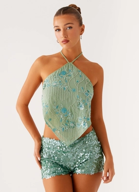 Sustainable Manufacturing Process LaserCutVents Jonti Halterneck Top - Mint