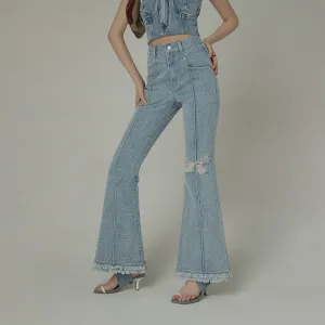 Fringed Ripped Bootcut Denim Jeans Fringed Ripped Bootcut Denim Jeans