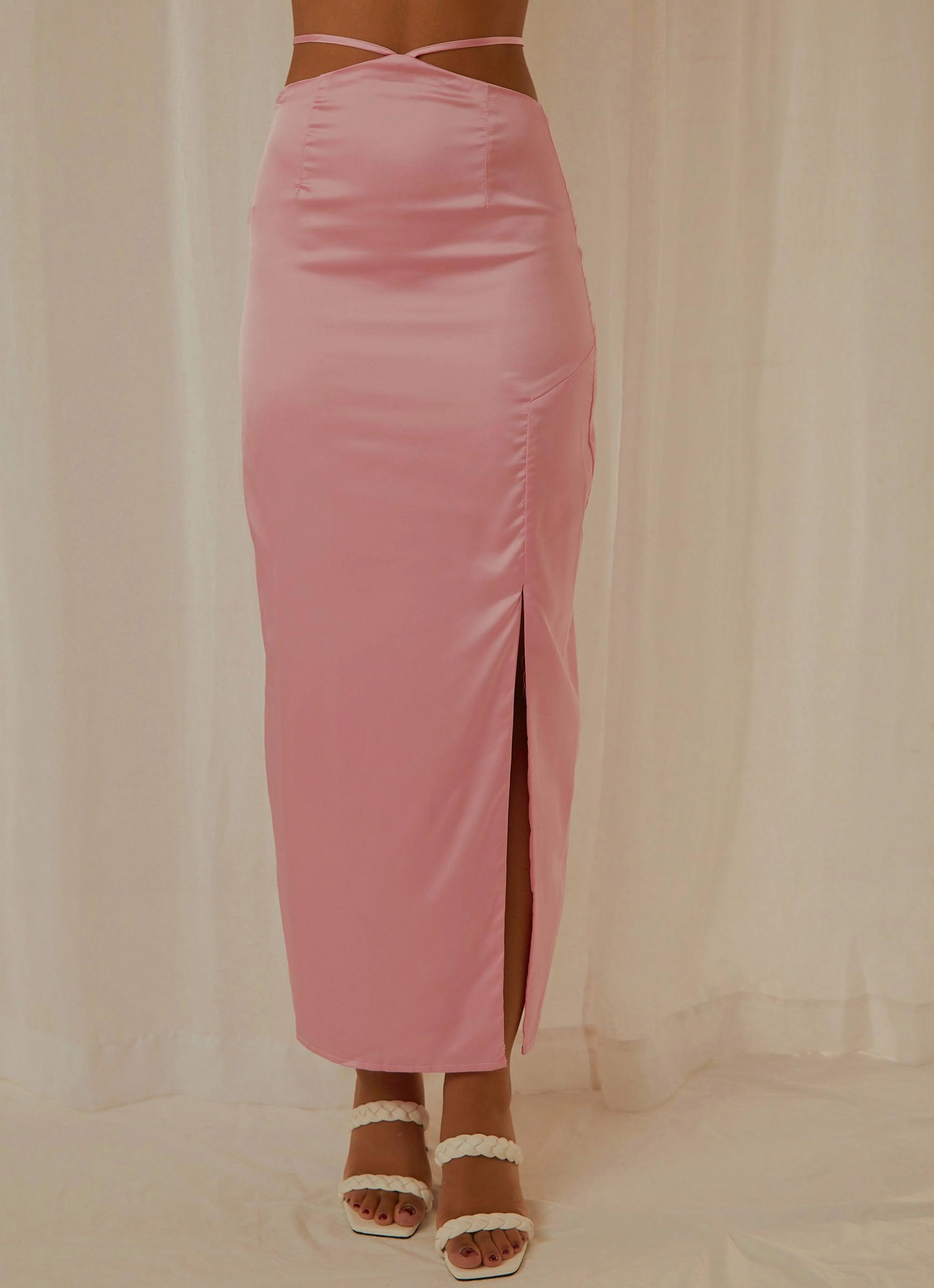 From Florence Maxi Skirt - Baby Pink High Collar Design