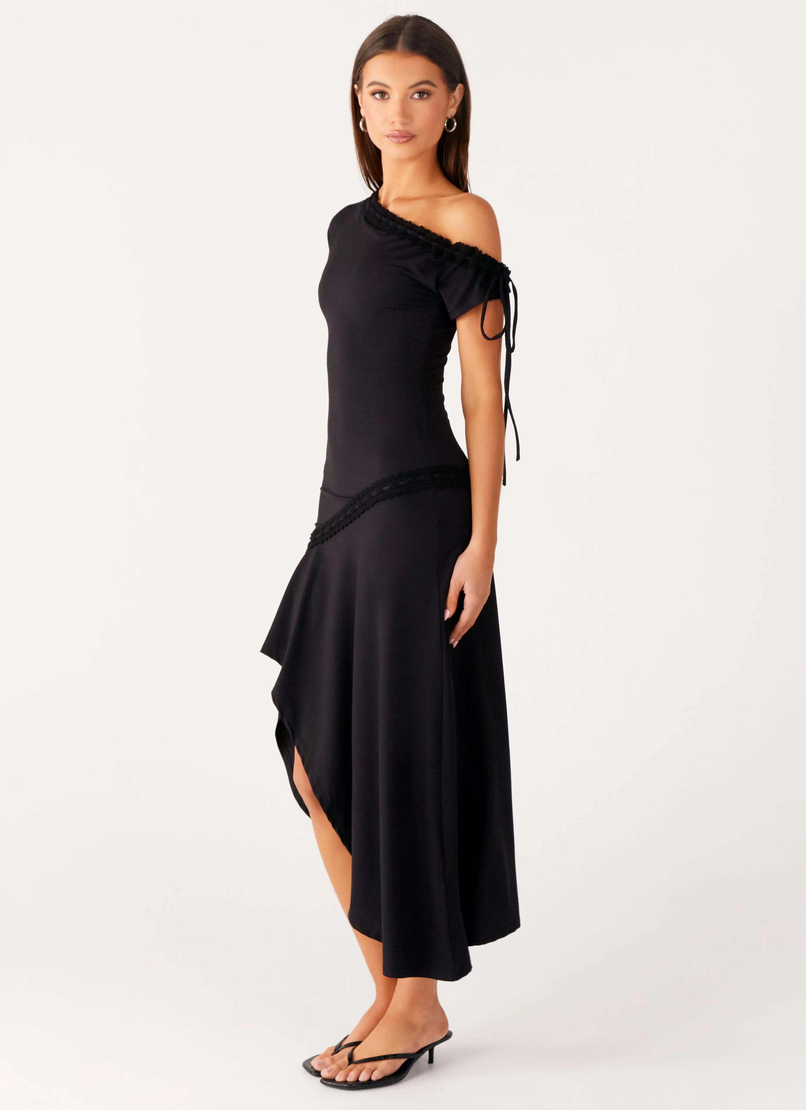 Downtown Midi Dress - Black Linen Chic Daily Form