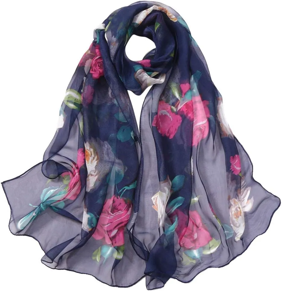 FUDERU Scarf for Women Men Winter Warm Scarves Soft Wrap Shawl Long Scarf Fashion Women Silk Roses Printing Scarf