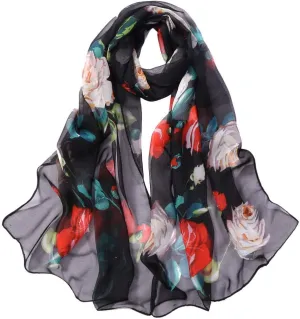 FUDERU Scarf for Women Men Winter Warm Scarves Soft Wrap Shawl Long Scarf Fashion Women Silk Roses Printing Scarf