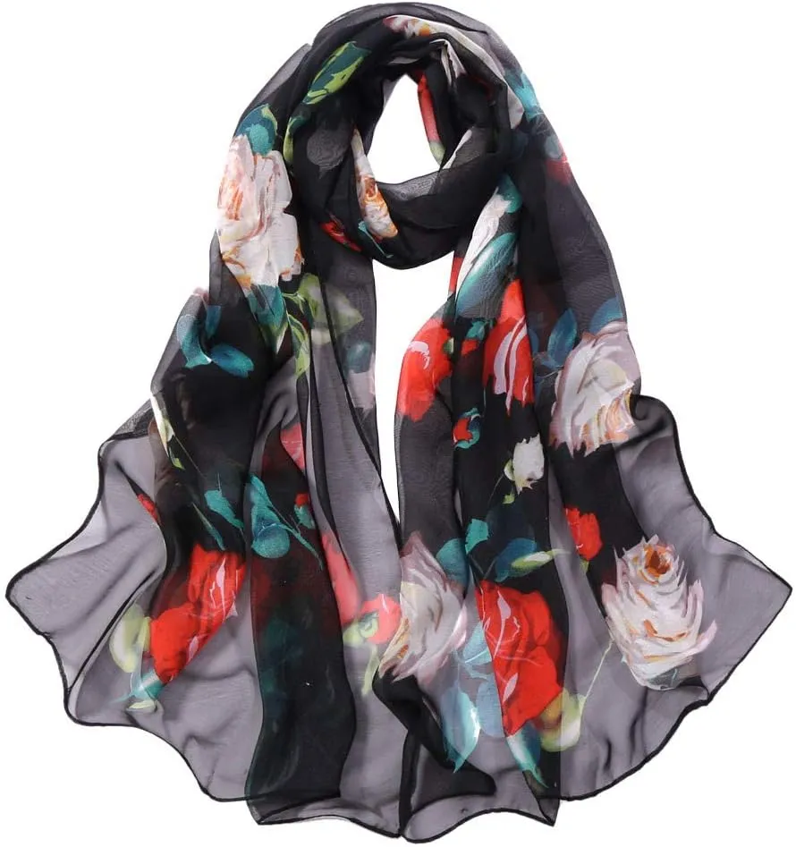 FUDERU Scarf for Women Men Winter Warm Scarves Soft Wrap Shawl Long Scarf Fashion Women Silk Roses Printing Scarf