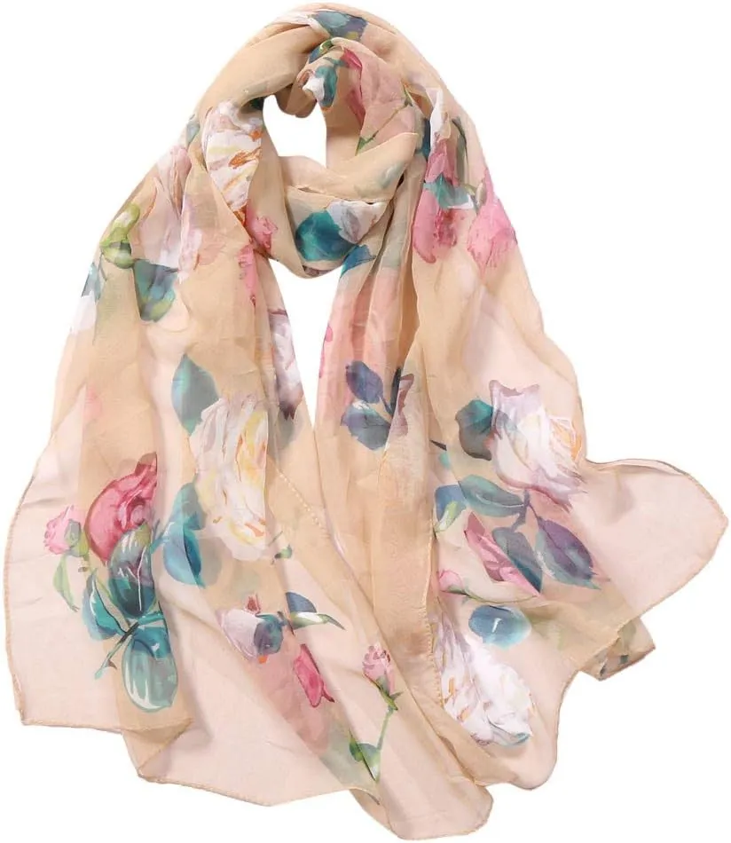 FUDERU Scarf for Women Men Winter Warm Scarves Soft Wrap Shawl Long Scarf Fashion Women Silk Roses Printing Scarf