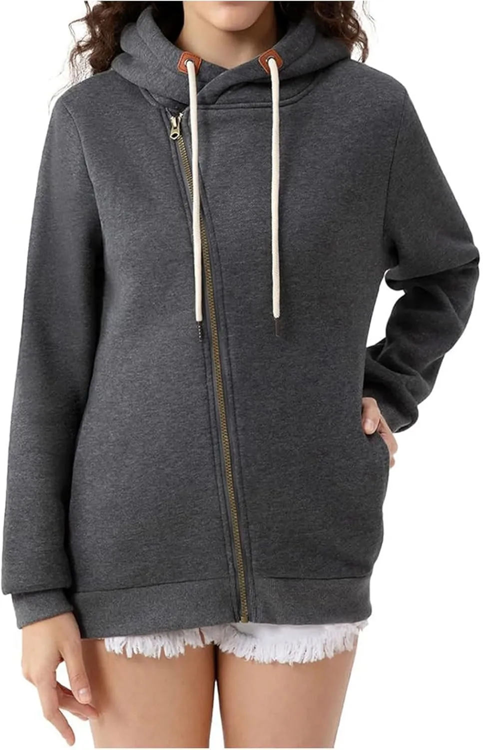 Full Zip Up Hoodie for Women Casual Long Sleeve Hoodie Sweatshirts Hoodie Jackets Soild Color Tops