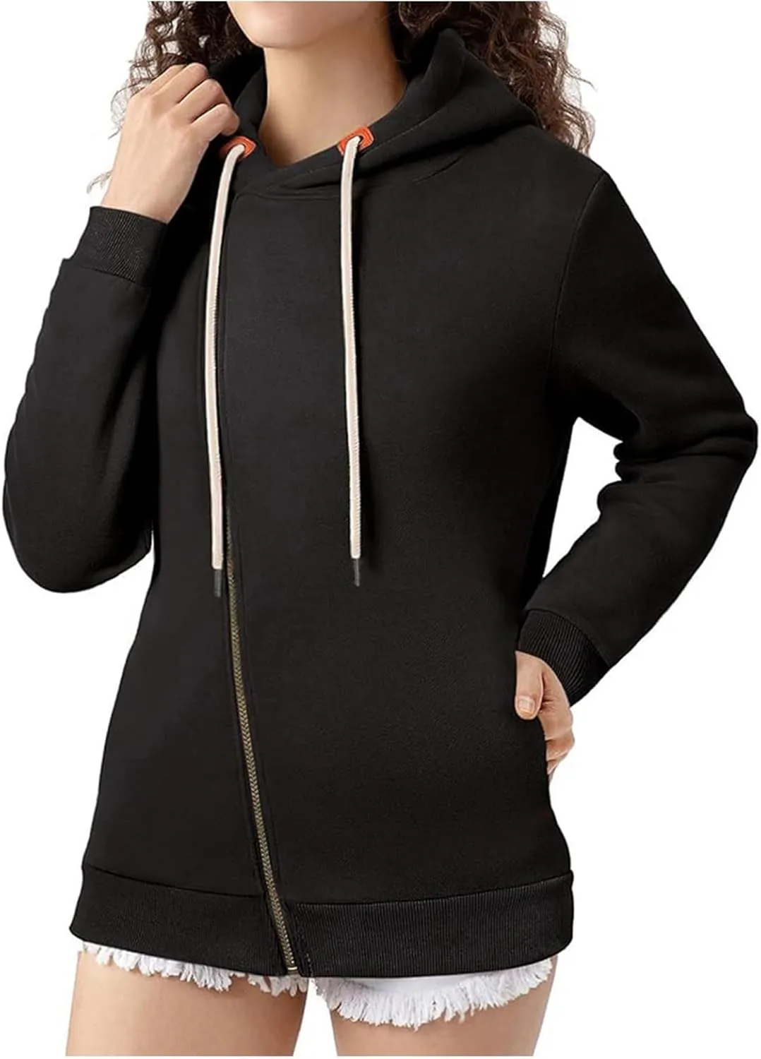 Full Zip Up Hoodie for Women Casual Long Sleeve Hoodie Sweatshirts Hoodie Jackets Soild Color Tops
