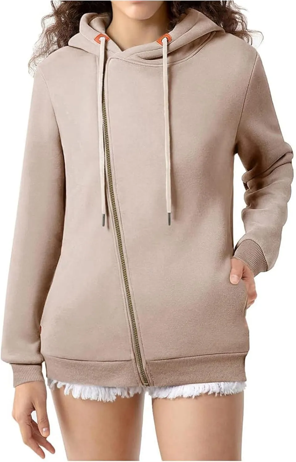 Full Zip Up Hoodie for Women Casual Long Sleeve Hoodie Sweatshirts Hoodie Jackets Soild Color Tops