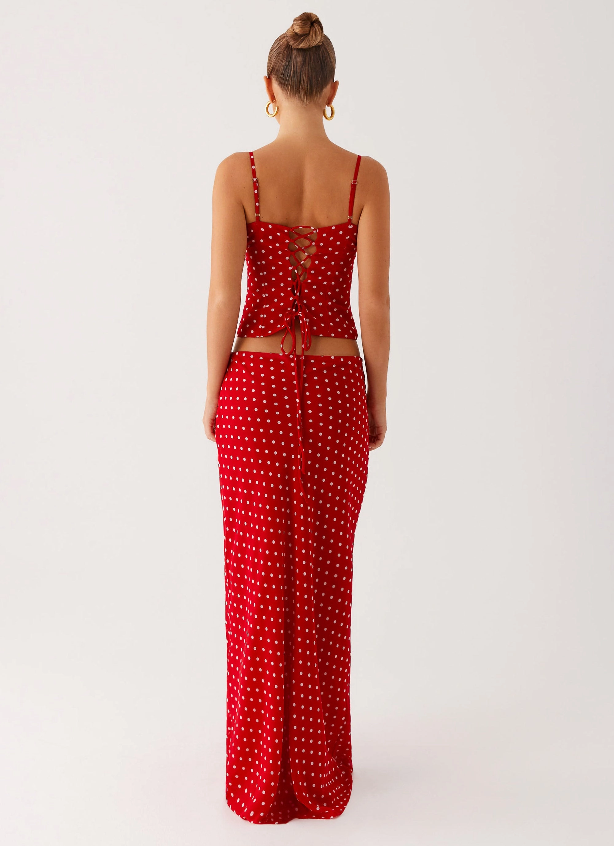 Athletic Comfort Cozy Design Bendita Maxi Skirt - Red Polka Dot