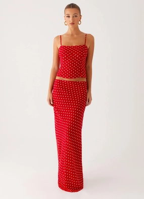 High Rise All Season Bendita Maxi Skirt - Red Polka Dot