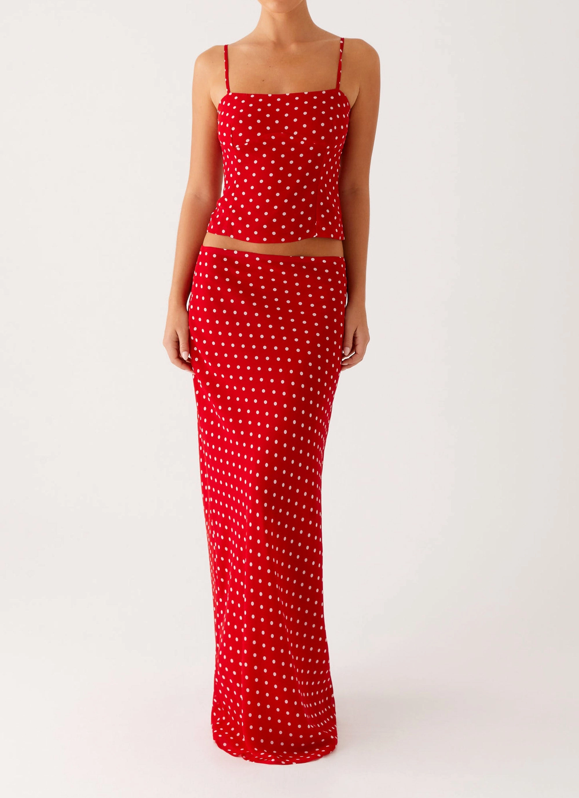 Bendita Maxi Skirt - Red Polka Dot Flex Movement