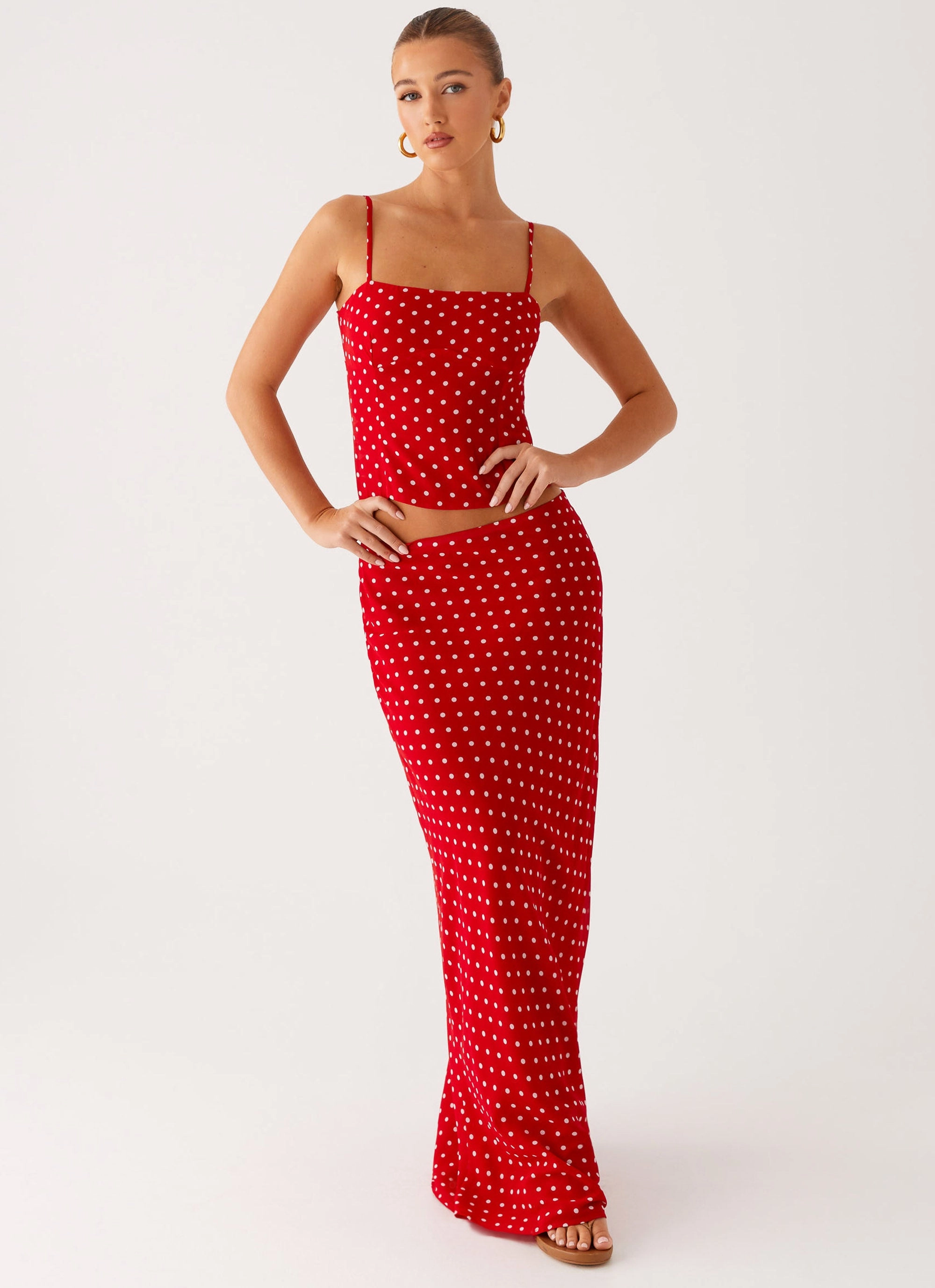 BreathableMeshLining Bendita Maxi Skirt - Red Polka Dot