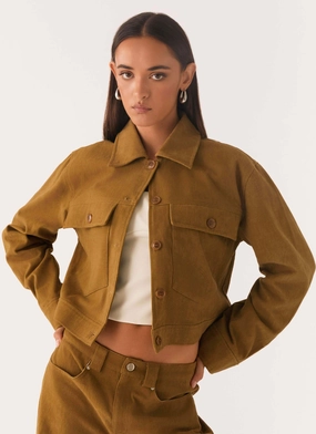 Heat Reflective Lining Avi Boxy Jacket - Brown