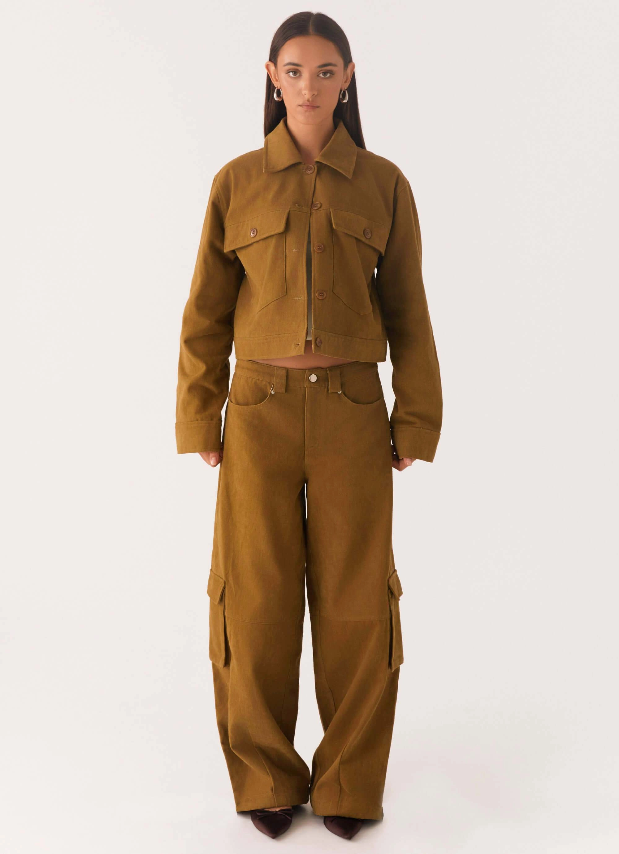 Organic Cotton Blend LowProfile Design Avi Boxy Jacket - Brown
