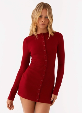 Runway-Ready Blair Long Sleeve Mini Dress - Red
