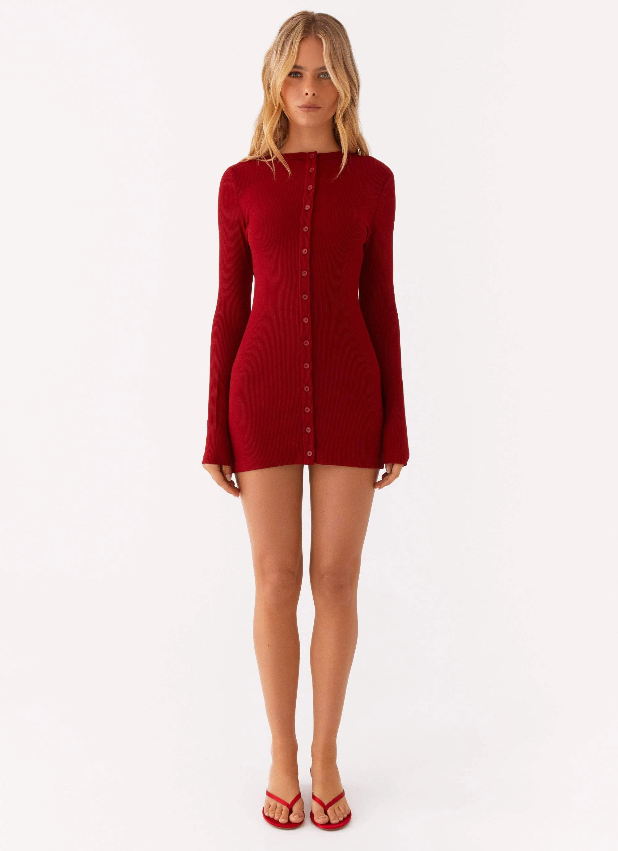 Blair Long Sleeve Mini Dress - Red Lower Hem Stylish Silhouette