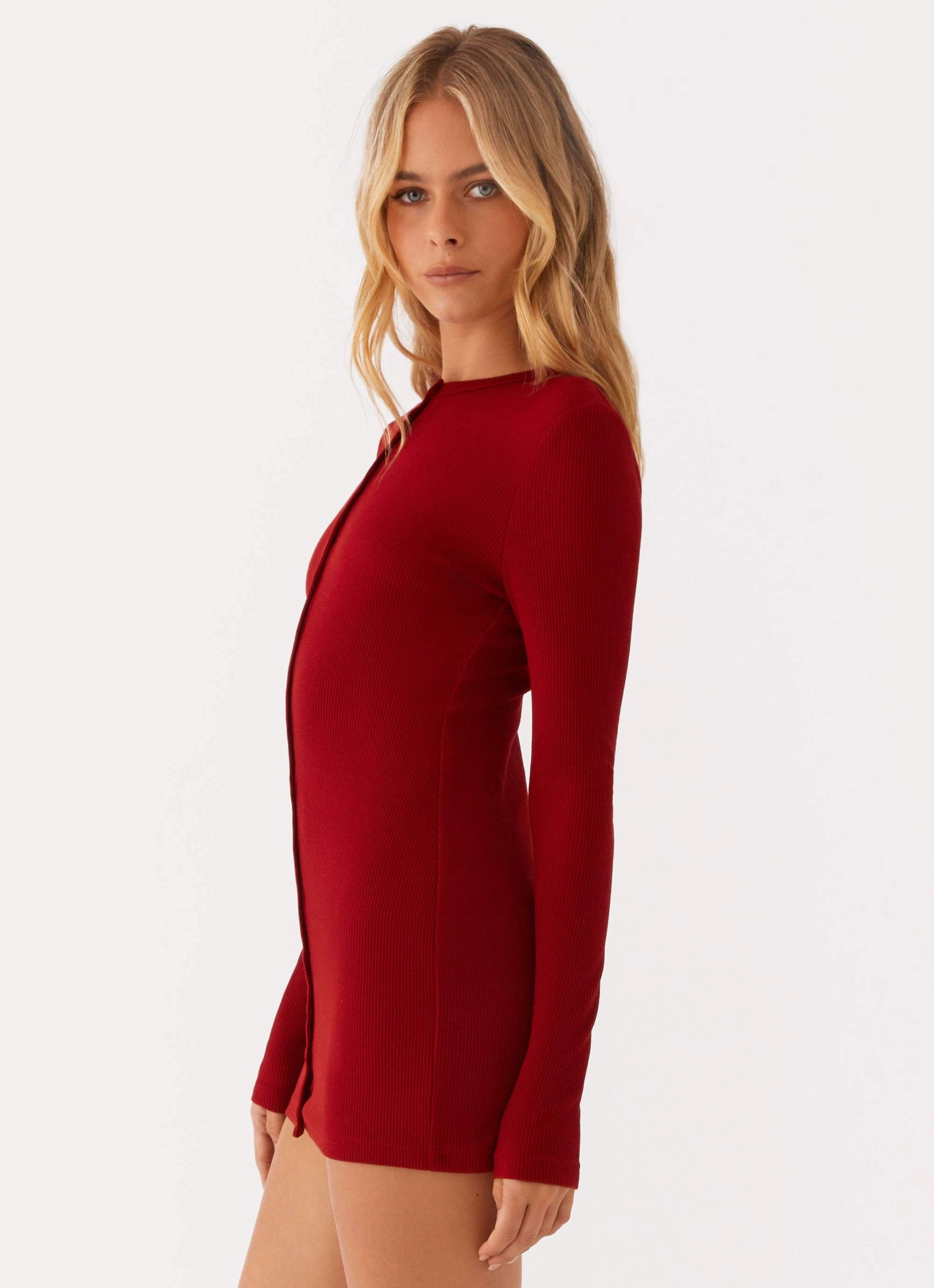 Blair Long Sleeve Mini Dress - Red Subtle pattern Casual-Look