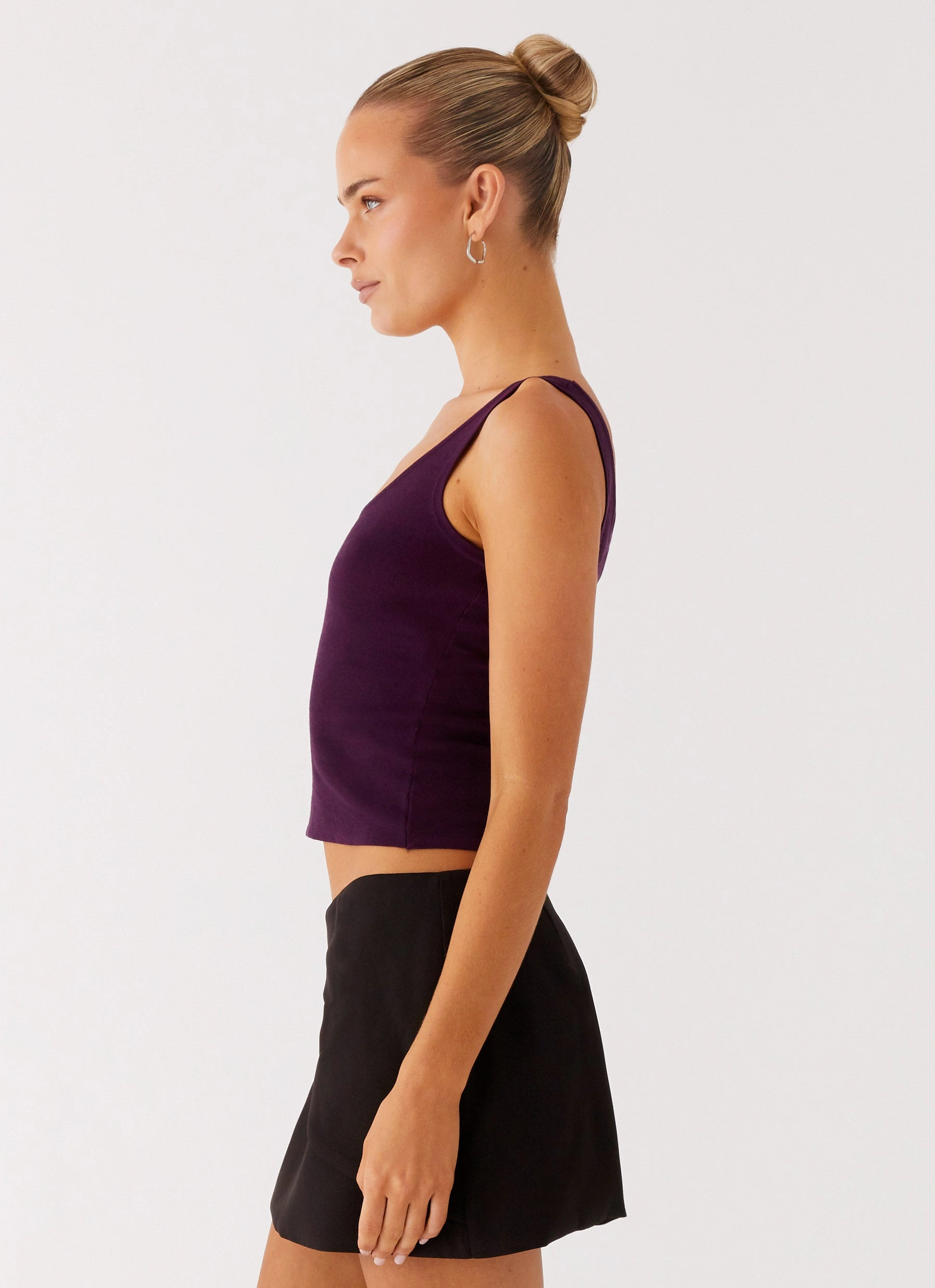 FourWayStretchFabric EasyCare Material No Signal Knit Top - Plum