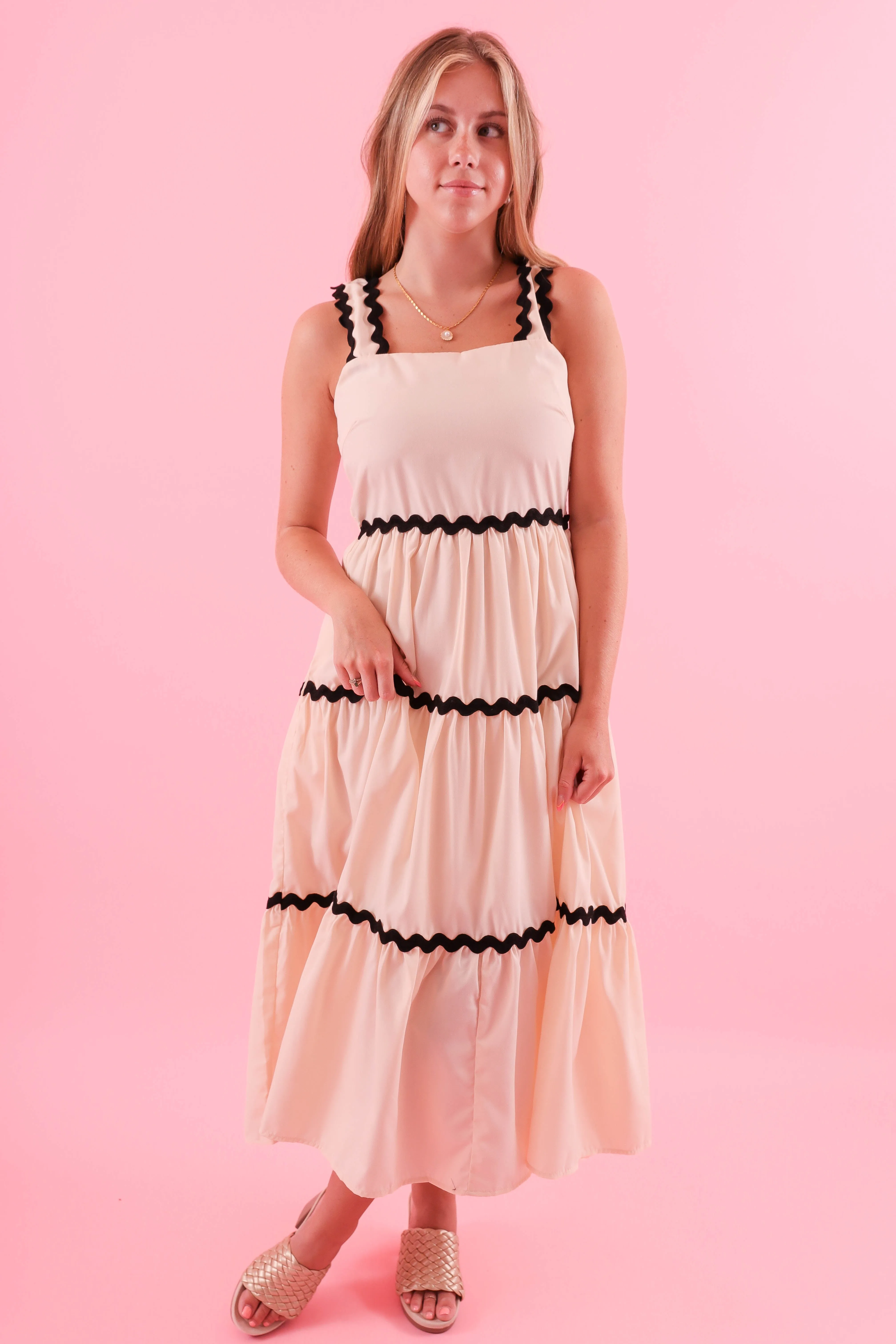 Light Shape Steady On My Mind Midi Dress-Ecru