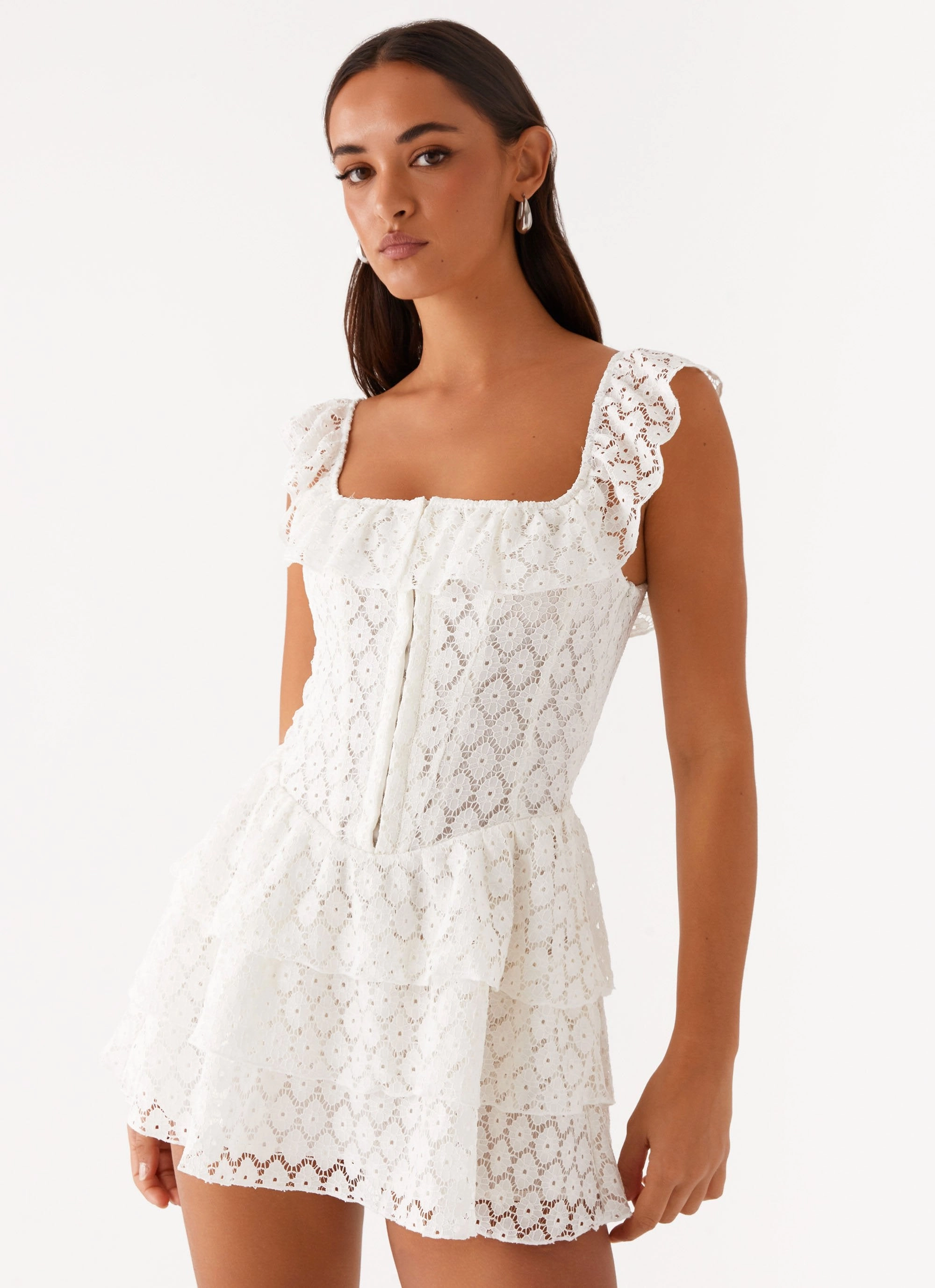 Paradise Dreams Corset Mini Dress - White Invisible-Zip MultiPurposePockets