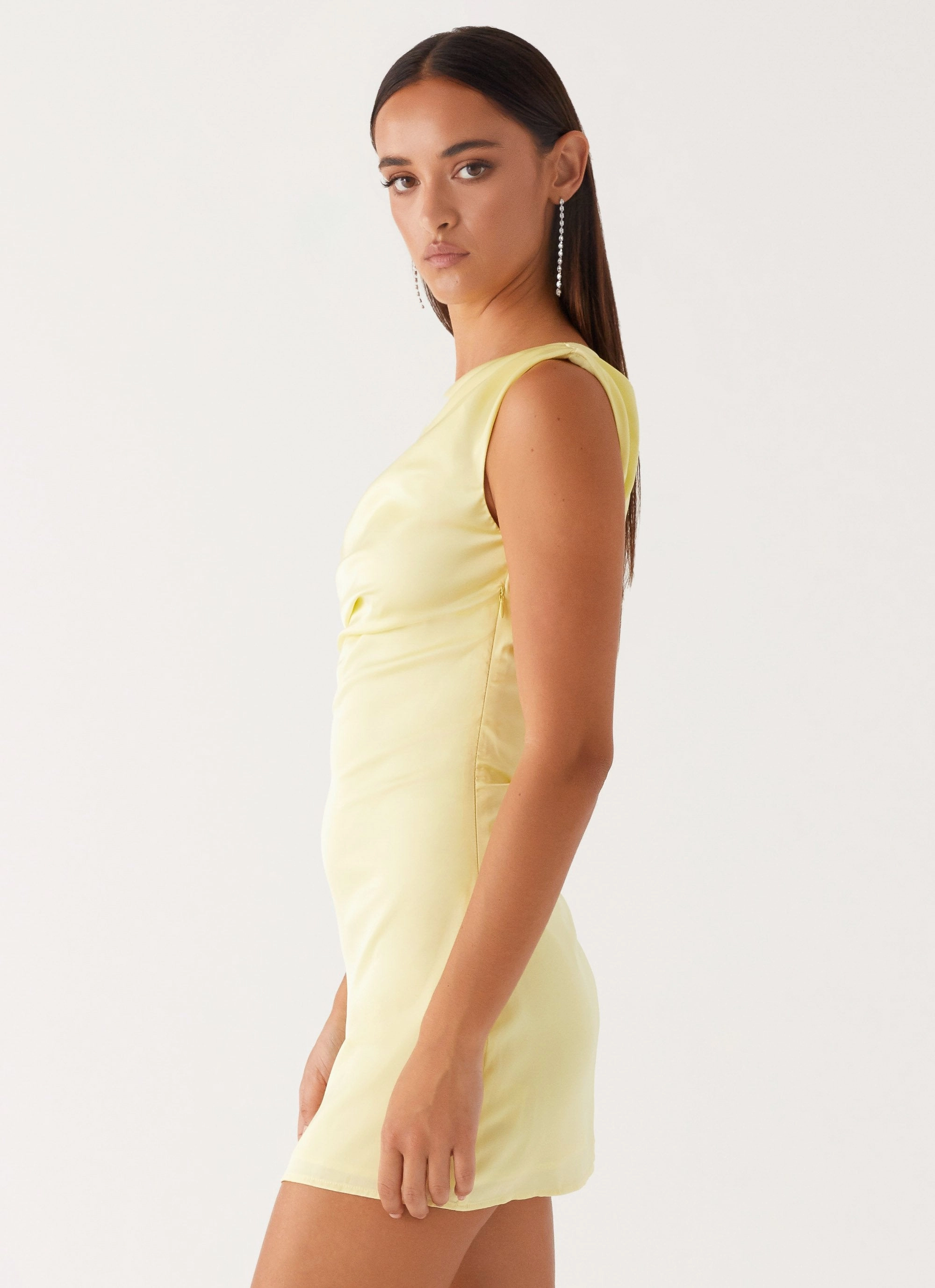 Smart Cut Statement Mood Heart Of Glass Satin Mini Dress - Yellow