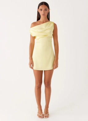 Heart Of Glass Satin Mini Dress - Yellow Fashionable Wear