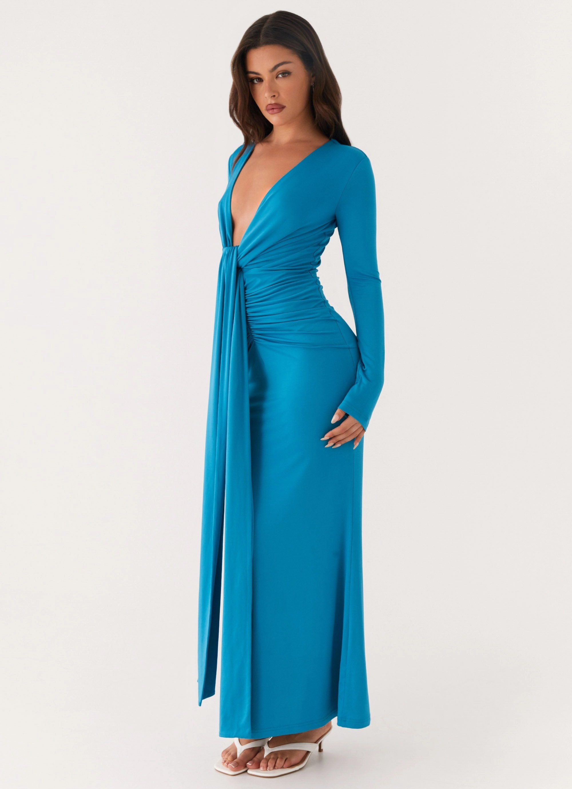 Miesha Long Sleeve Maxi Dress - Blue Body Safe Buckle-Detail