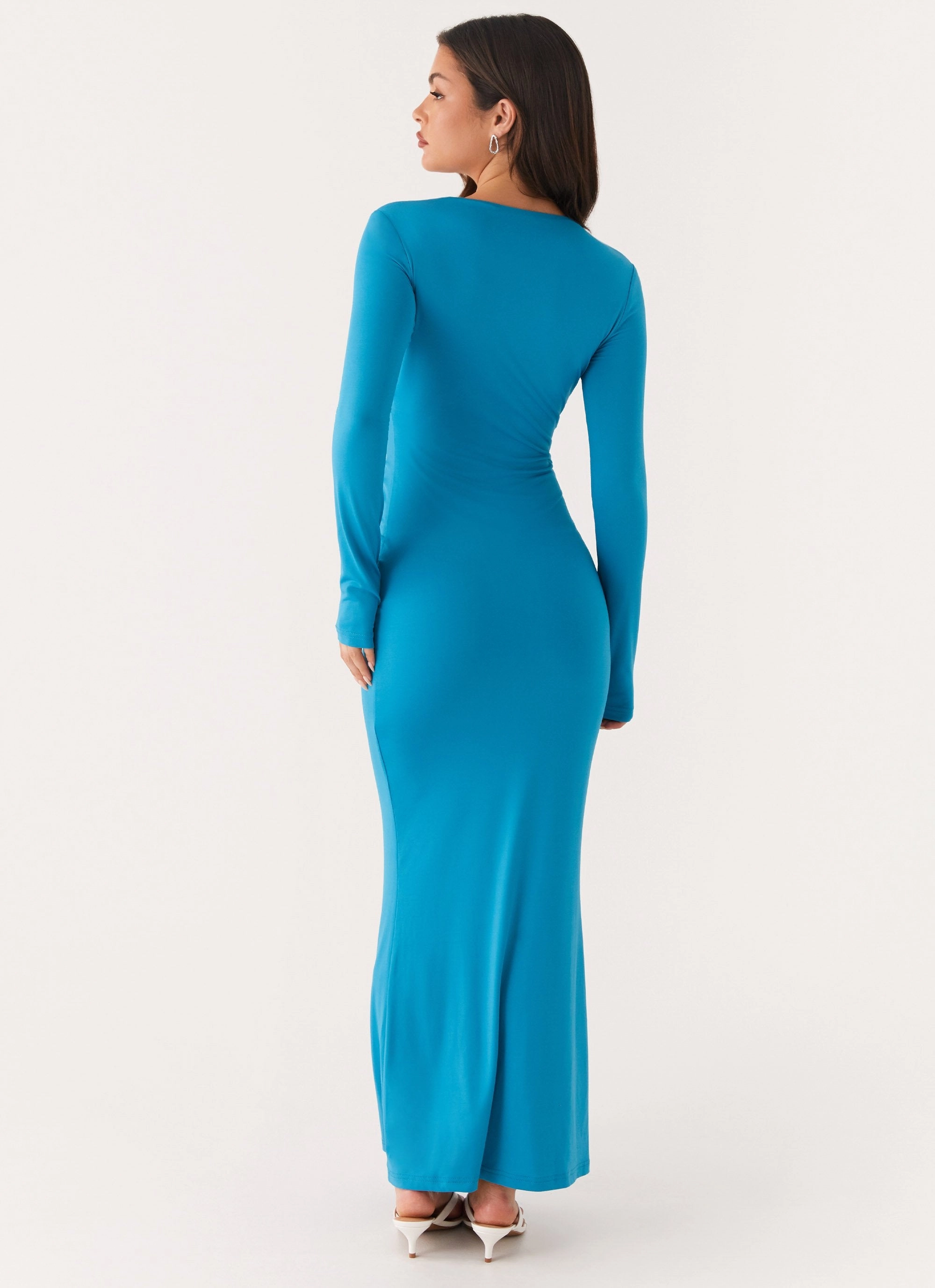 Satin-Sleeve Miesha Long Sleeve Maxi Dress - Blue