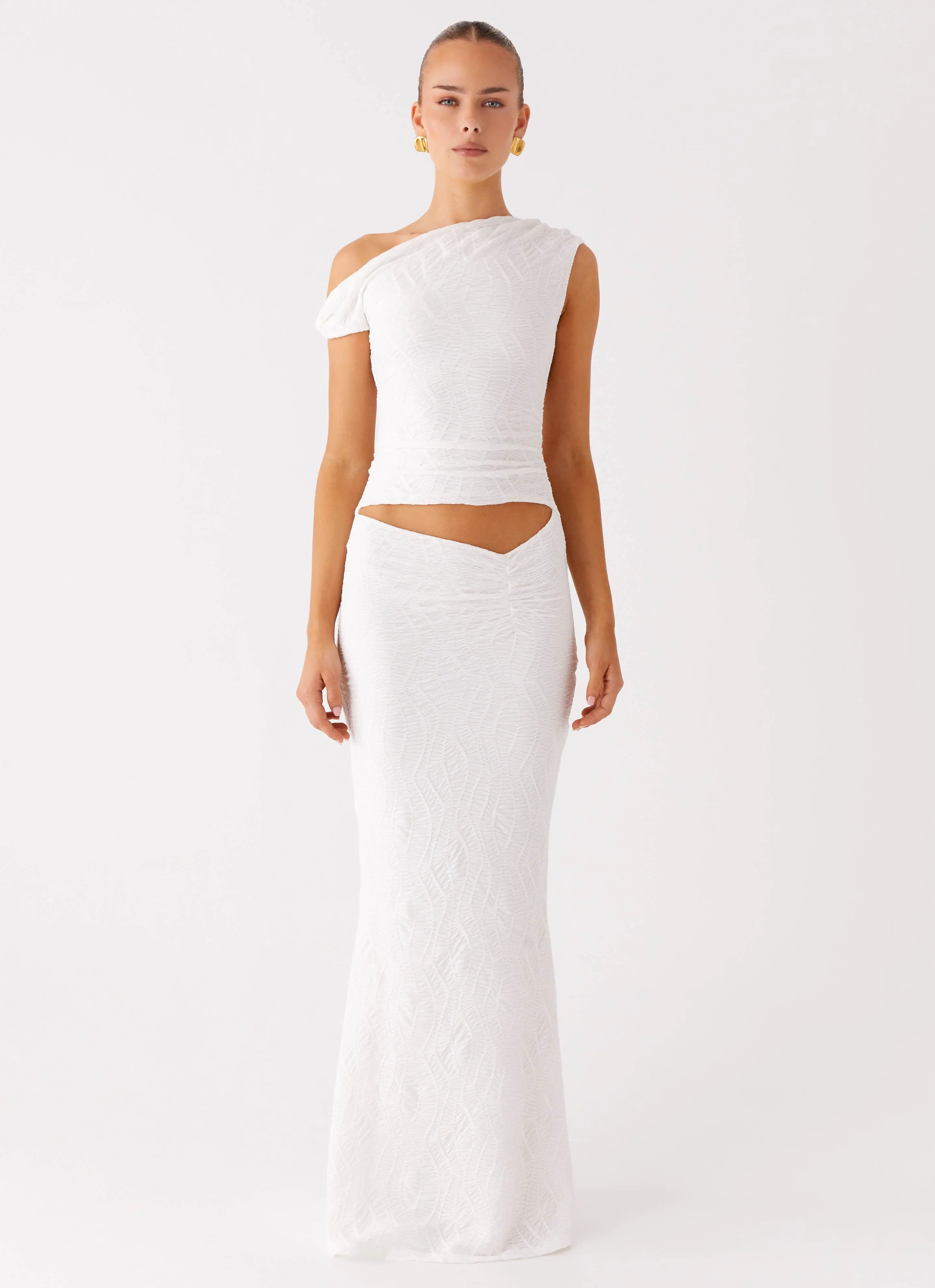 Effortless Touch Galantis One Shoulder Maxi Dress - White