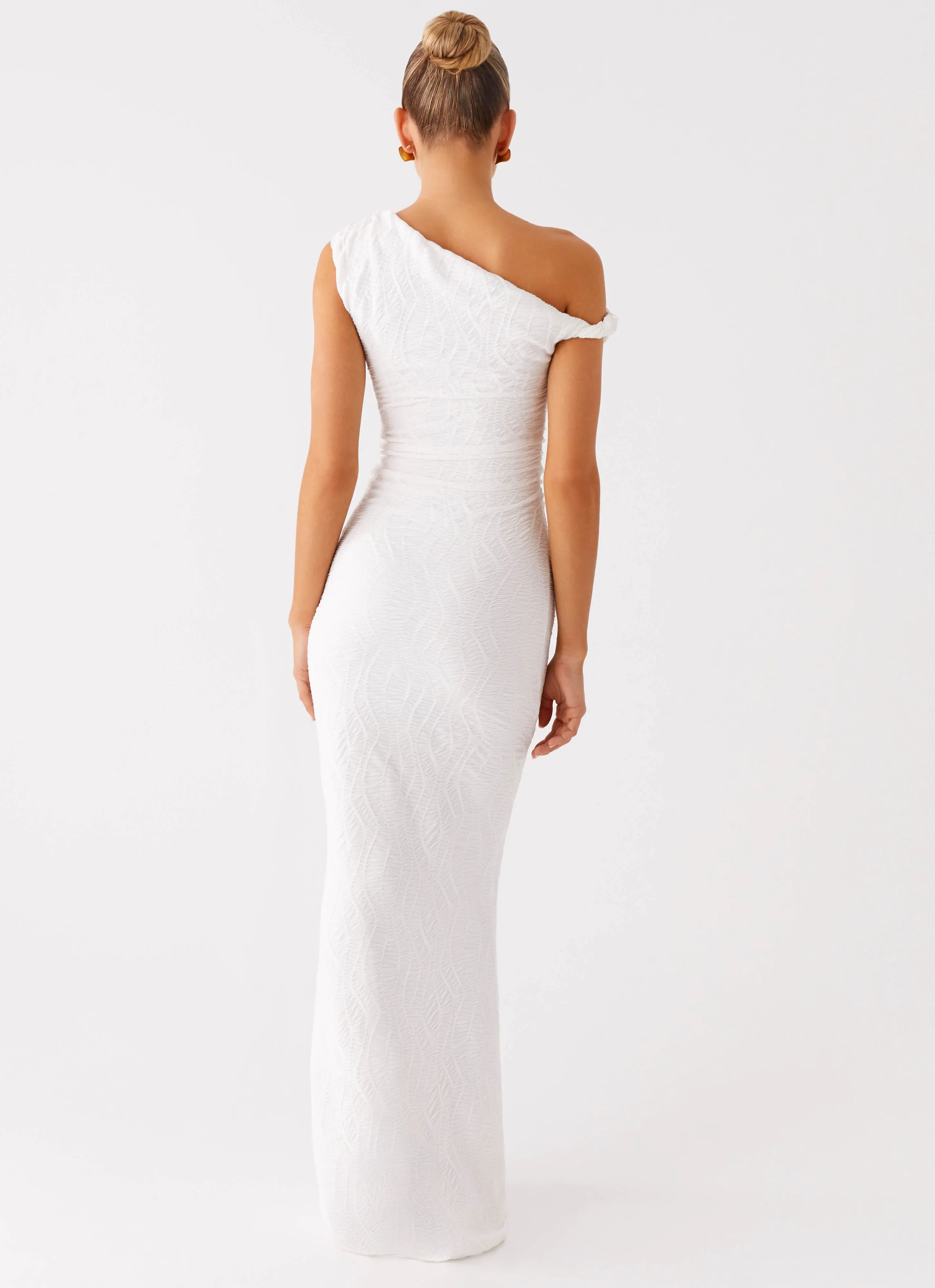 Galantis One Shoulder Maxi Dress - White Visual Balance