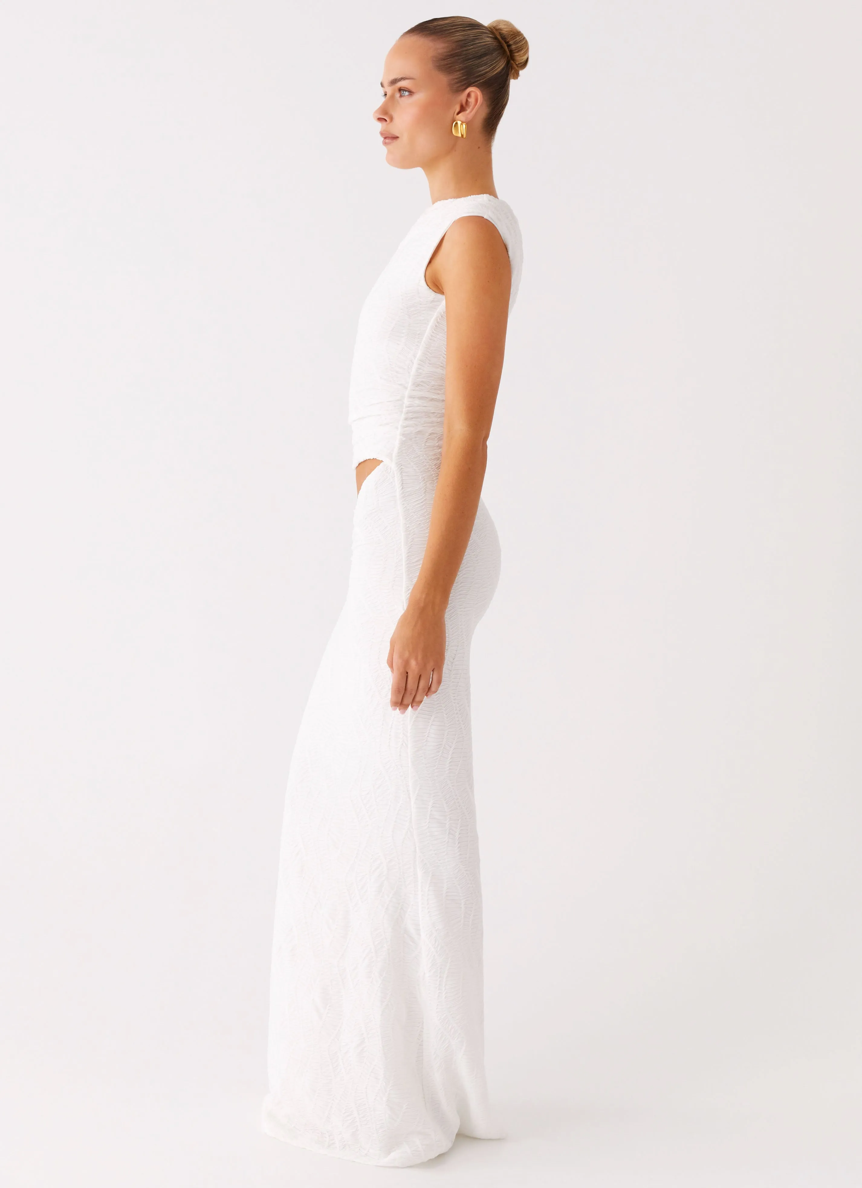 Drawstring-Closure ComfortFitDesign Galantis One Shoulder Maxi Dress - White