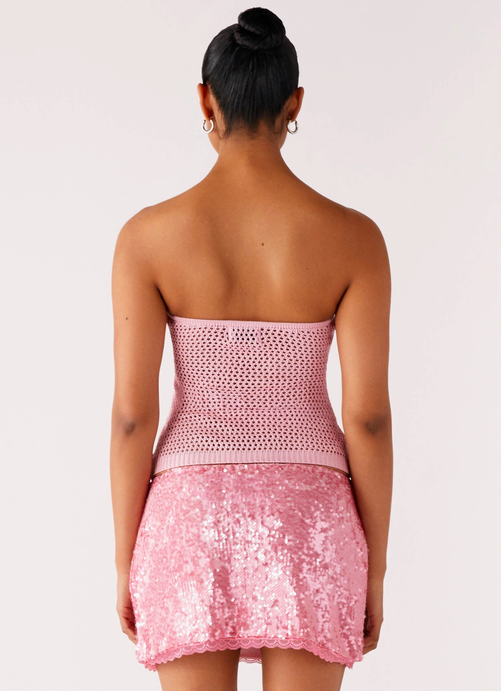 Wrinkle Resistant Texture Galia Crochet Top - Pink