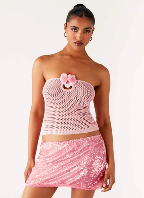 Galia Crochet Top - Pink Weighted Hem Trim HighDensityFoam