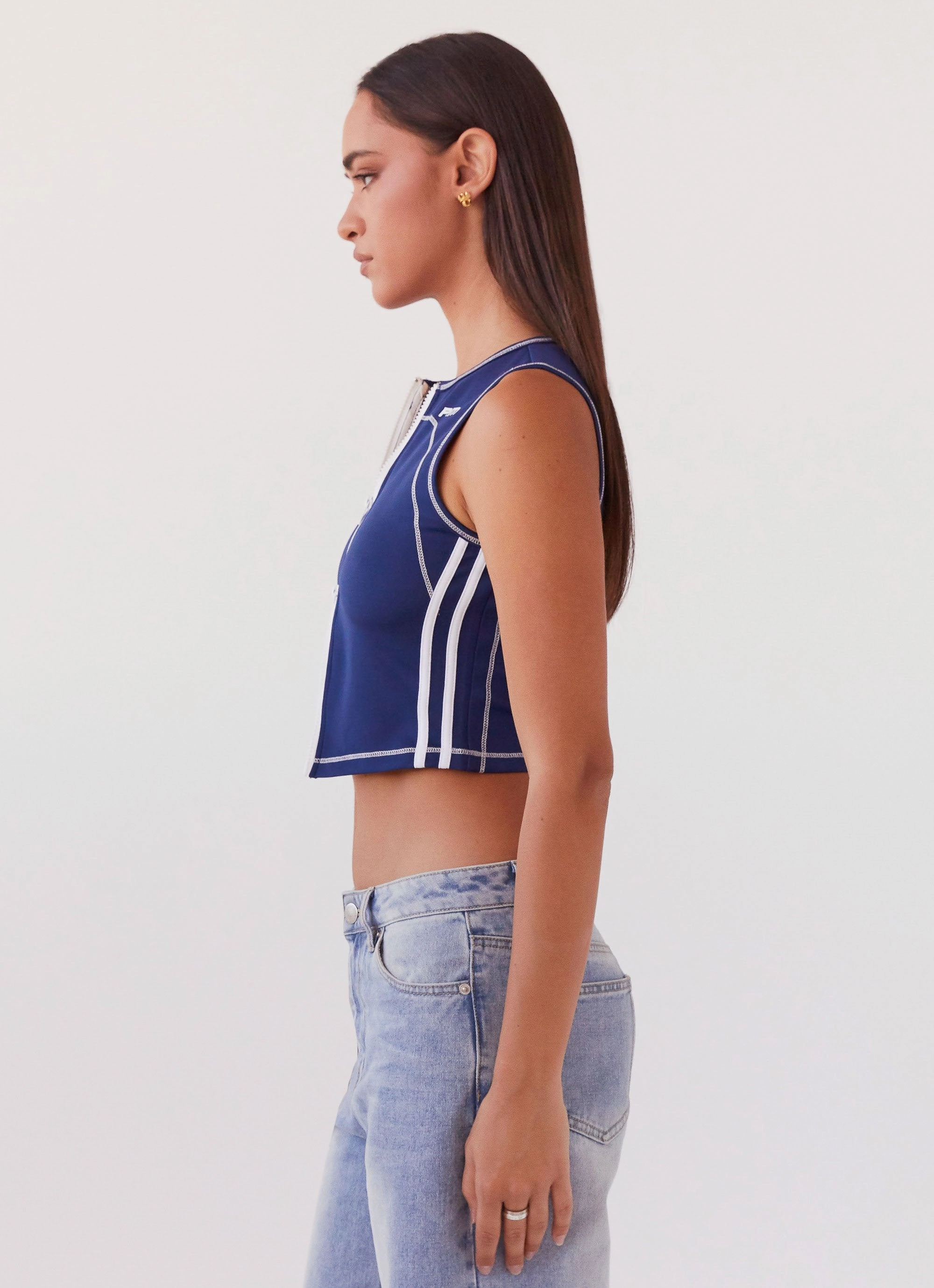 ButterSoft Handfeel Game Face Sleeveless Top - Space Blue