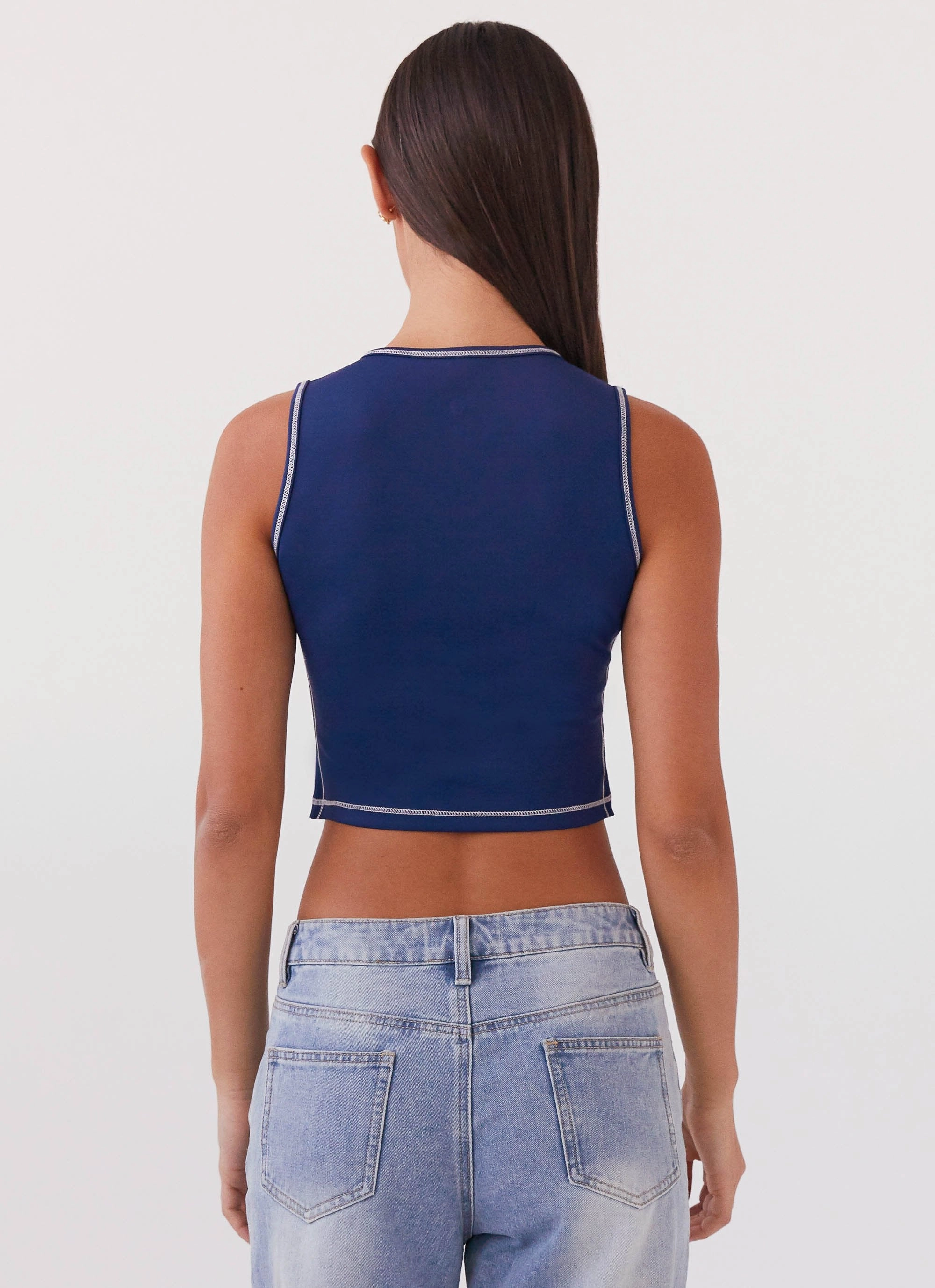 Formal top Game Face Sleeveless Top - Space Blue