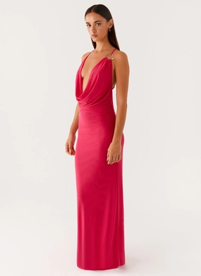 Beaded-Sleeve Casual Pick Game Player Maxi Dress - Hot Pink