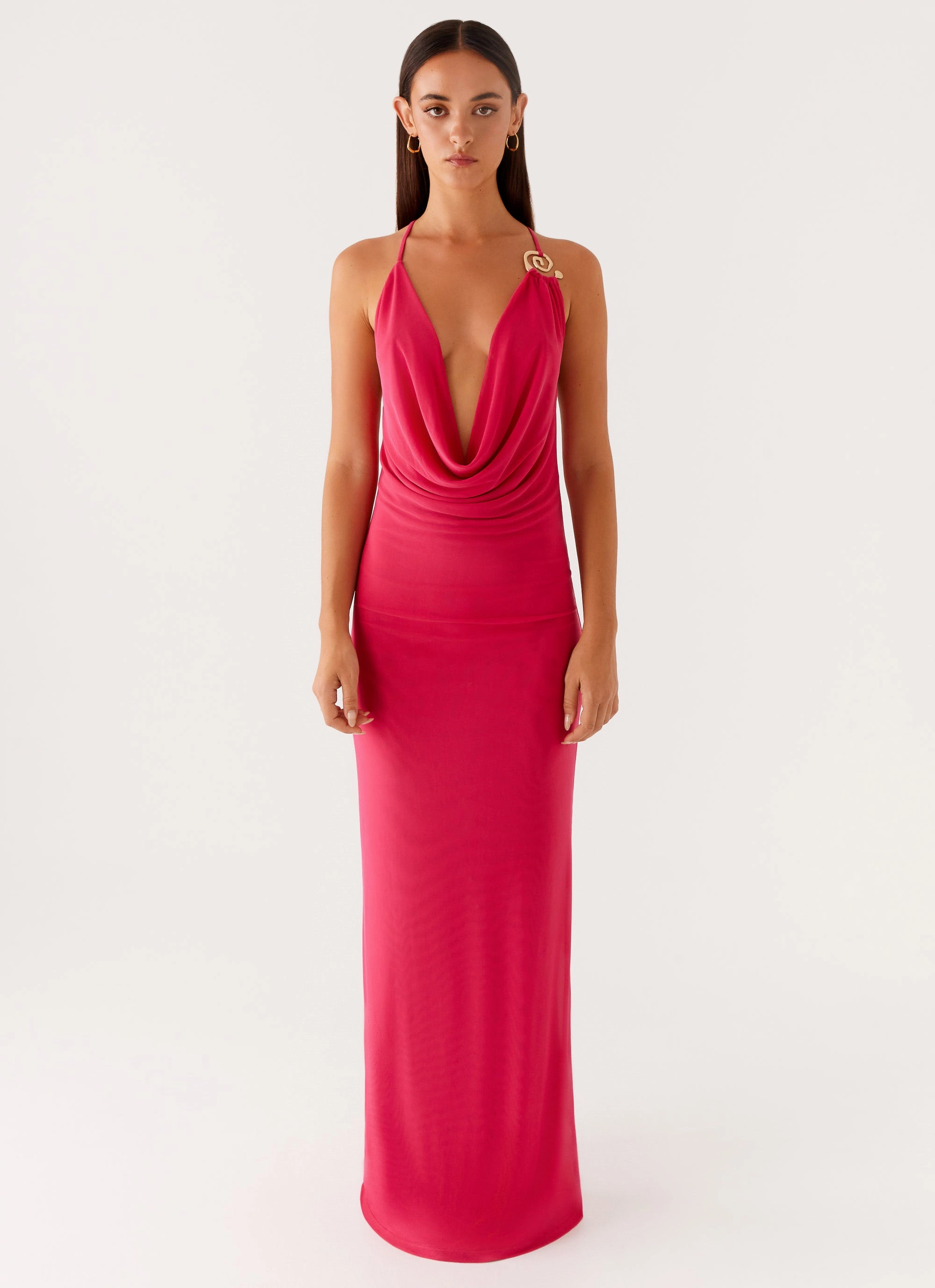 Abrasion-resistant Quiet Sweet Game Player Maxi Dress - Hot Pink