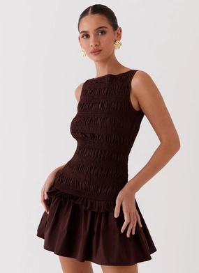Garden Kisses Shirred Mini Dress - Chocolate Sleek Appearance Travel piece