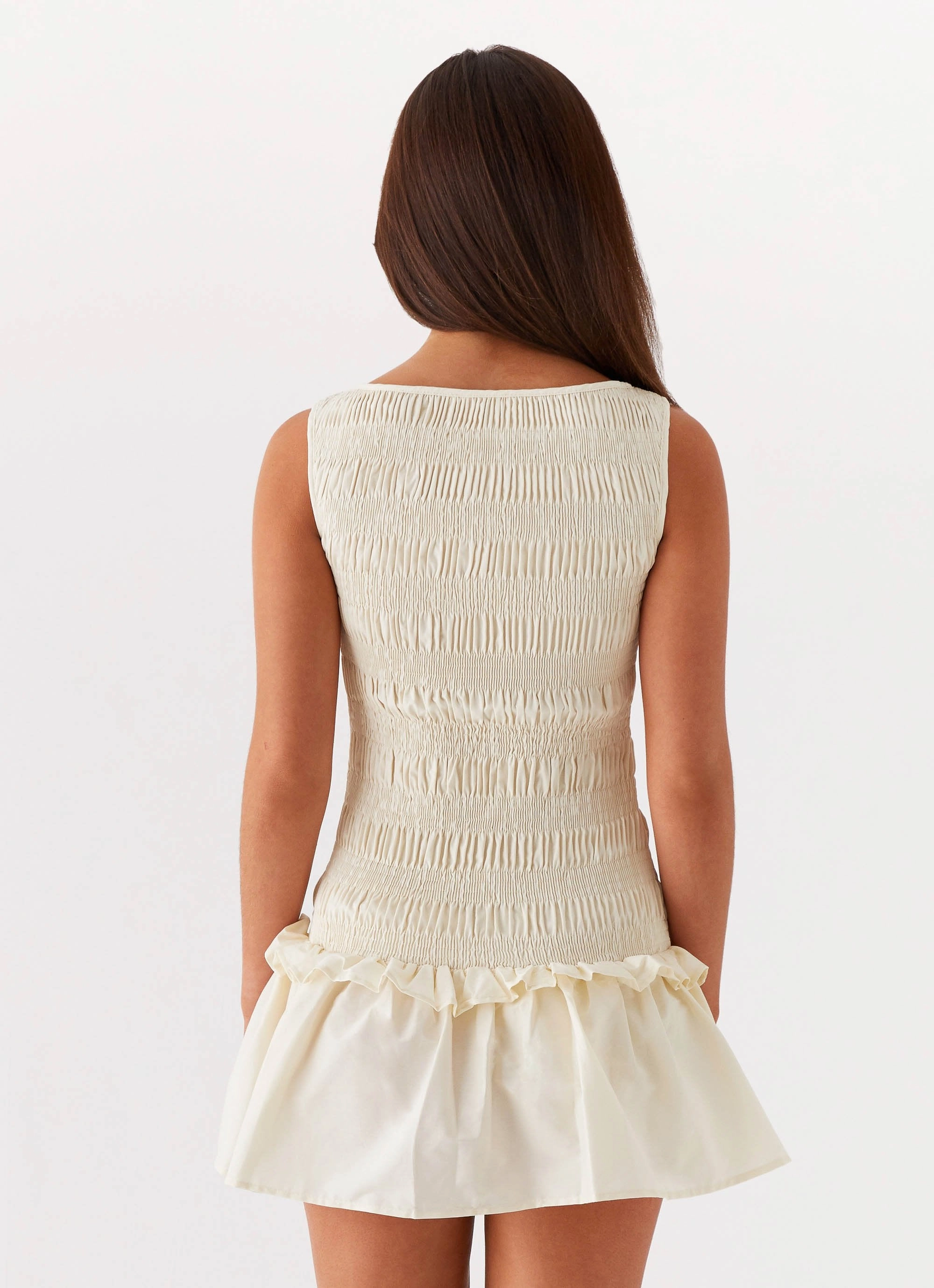 Garden Kisses Shirred Mini Dress - Ivory Refined Form Bright-Hue