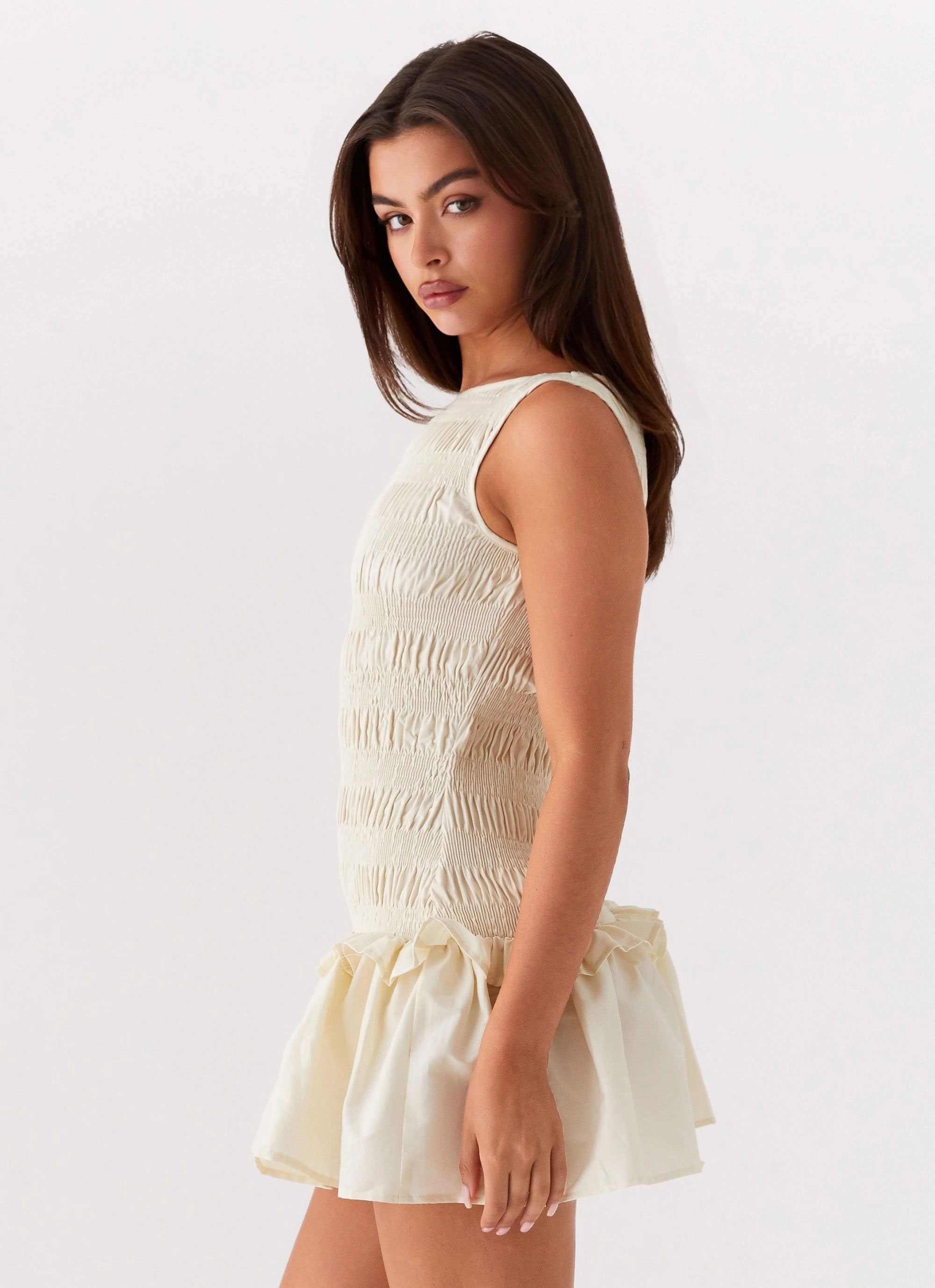 Free Step Detachable-Detail Garden Kisses Shirred Mini Dress - Ivory