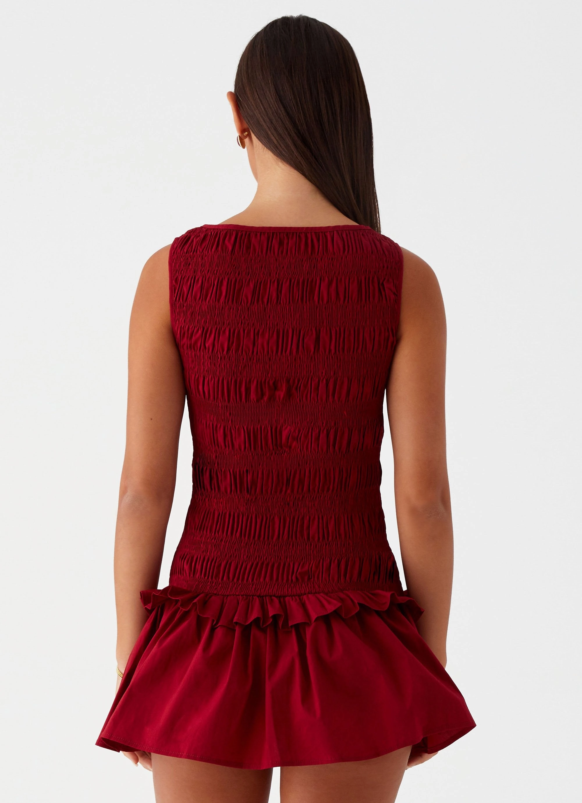Refined touch Garden Kisses Shirred Mini Dress - Maroon