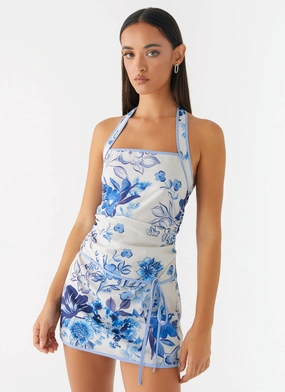 Comfy Design Garden Party Mini Dress - Serene Sky Floral