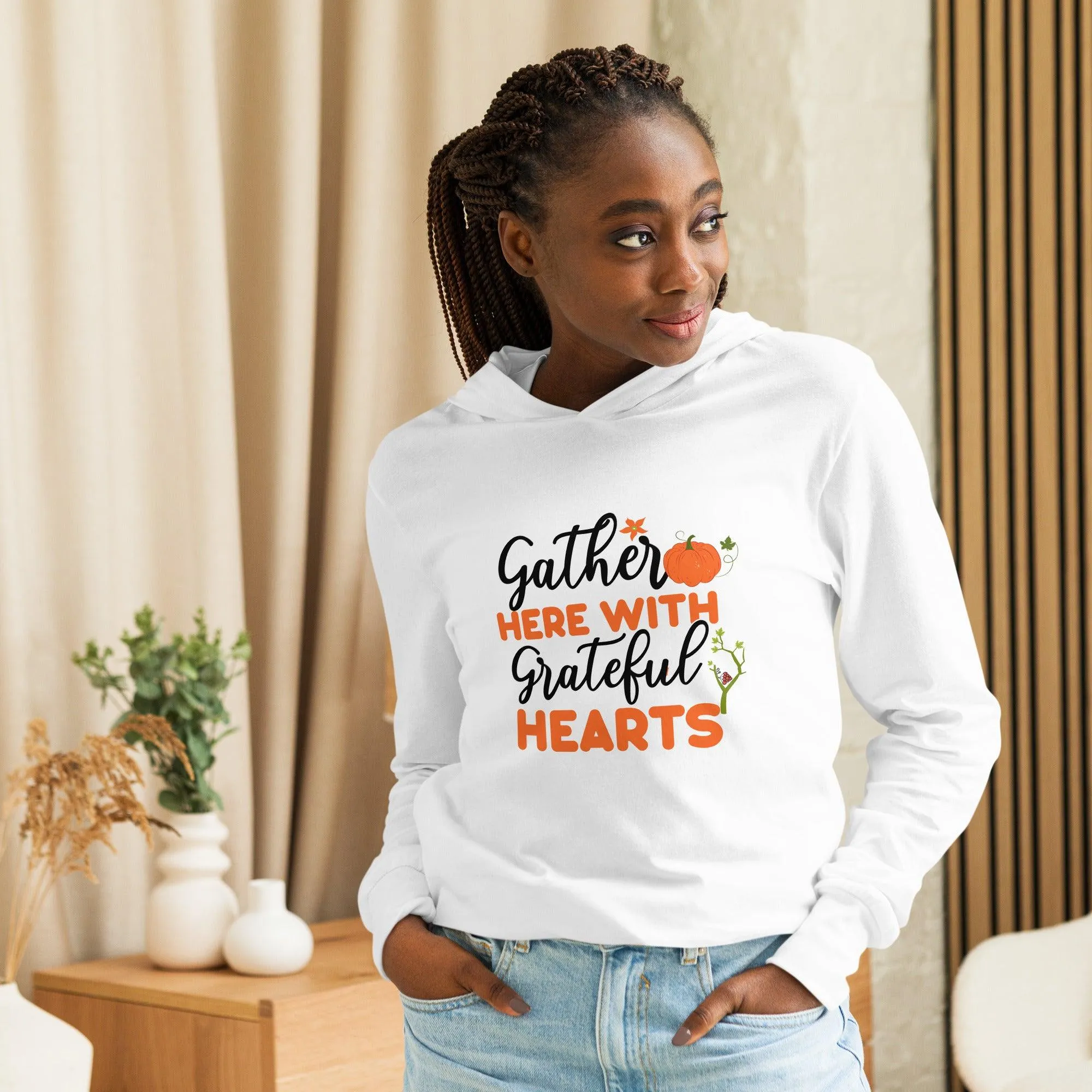 Gather with Grateful Hooded long-sleeve tee