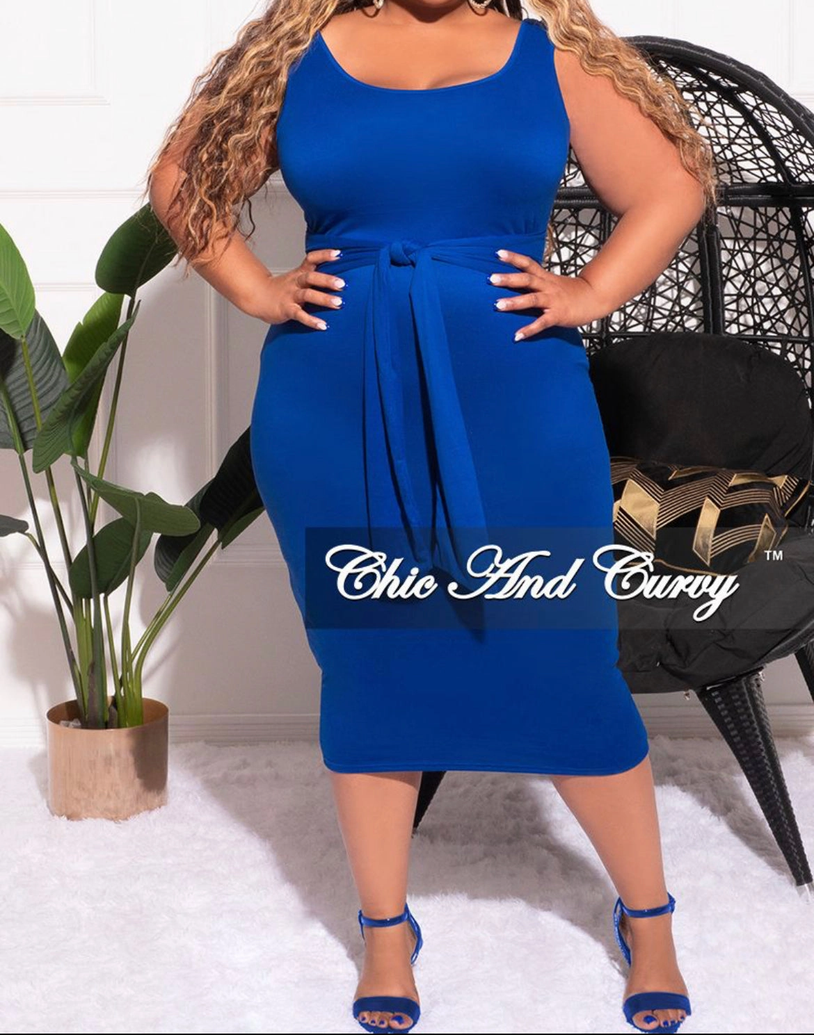 Final Sale Plus Size 2pc Set Duster & Tank Tie Dress in Royal Blue & White Organic Cotton Fashion Staple