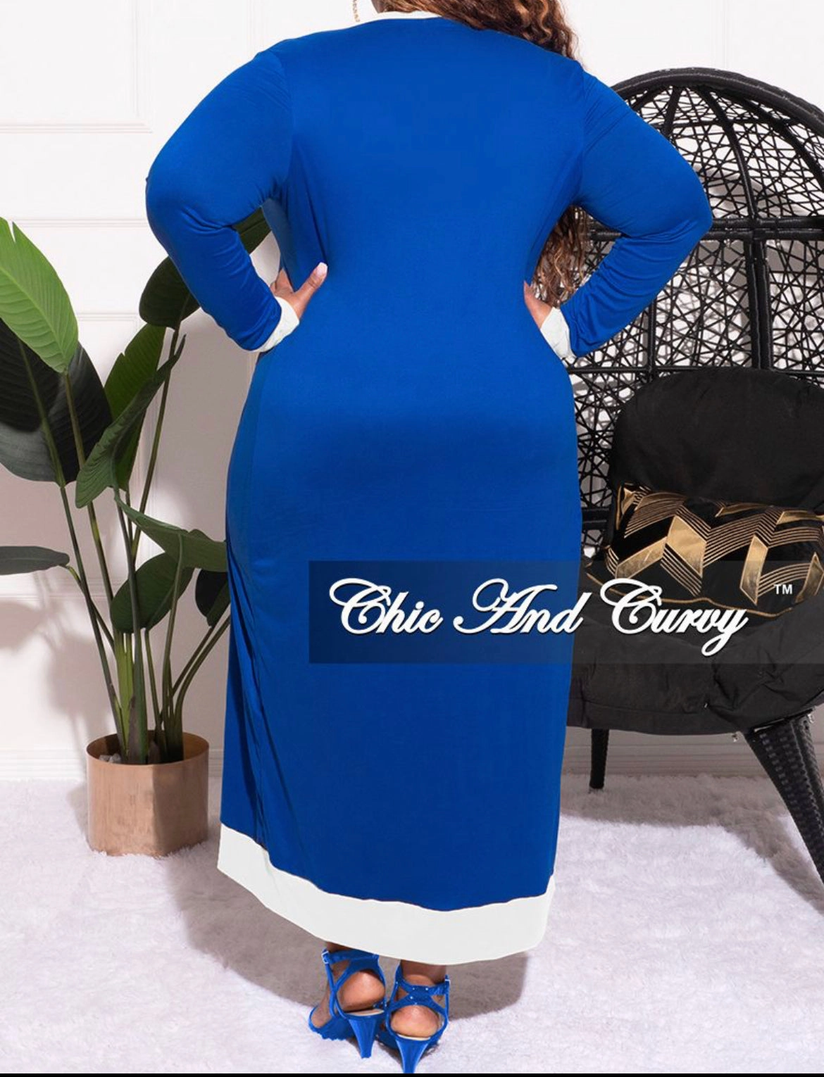 Final Sale Plus Size 2pc Set Duster & Tank Tie Dress in Royal Blue & White DoubleLayeredKnees